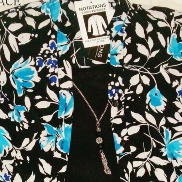 Nwt Notations S Floral Necklace Blouse - Picture 2 of 5